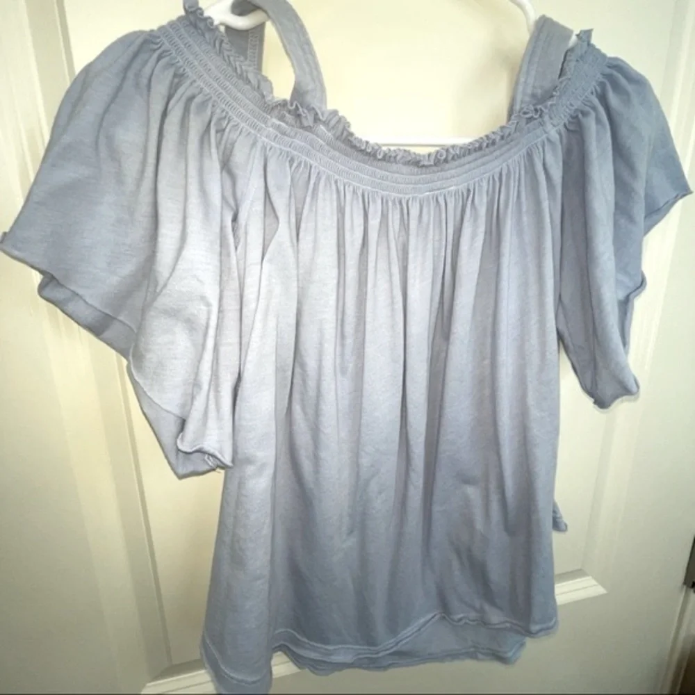 Free People Darling Off The Shoulder Knit Blouse Blue S